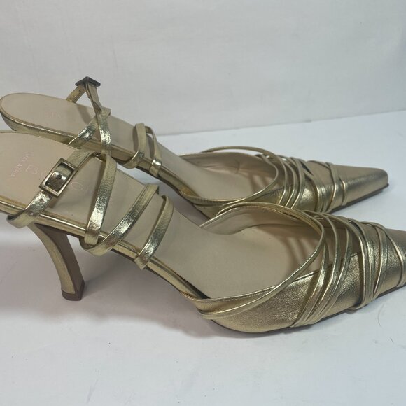 BCBG Gold Metallic Ankle Strap Max Azria Stilettos - Picture 4 of 8